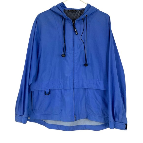 London Fog Blue Long Sleeve Hooded Windbreaker Jacket Size L Full Zip Utility - Picture 1 of 5